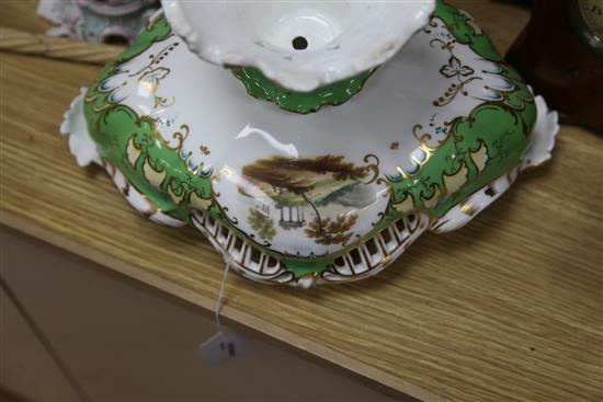 A Staffordshire shaped footed bowl with landscape decoration height 24 width 36cm